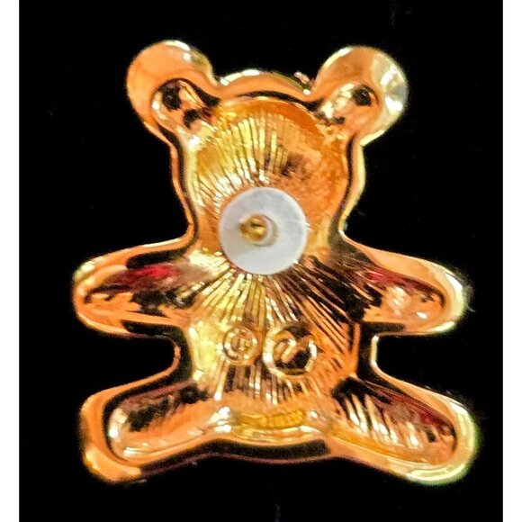 Swarovski Gold-Tone Crystal Teddy Bear Lapel Pin With Green Gem Eyes - Picture 7 of 7